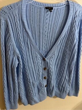 Talbots Size 2x Light Blue Cable-Knit V-Neck Cardigan